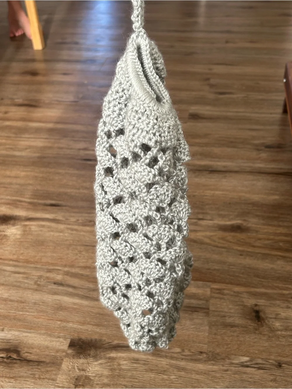 Handmade Crochet bag holder in blue Gray with Hanging Loop